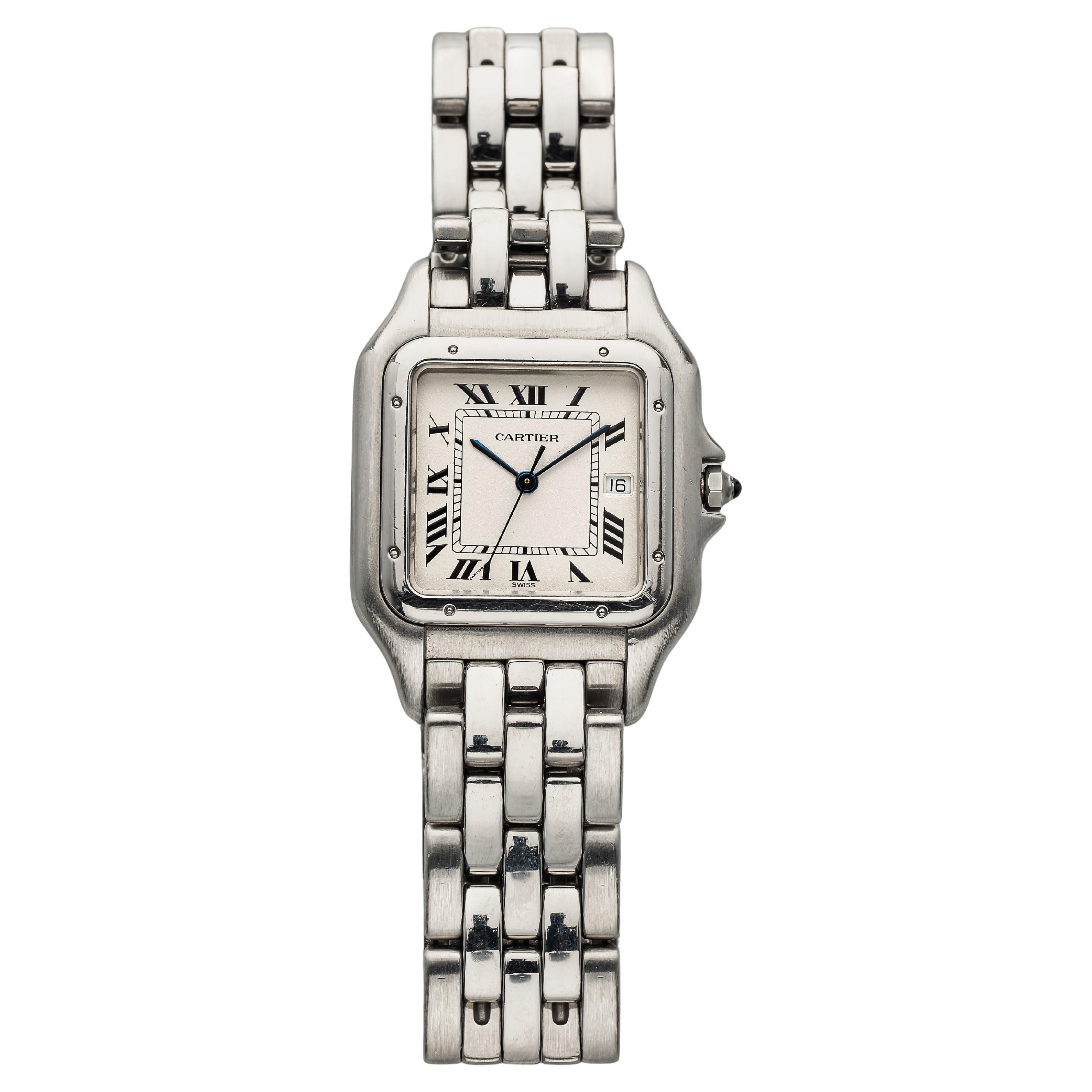 Vintage Cartier Panthère 1990s Unisex Quartz White Roman Dial Steel 26x36mm Case en venta