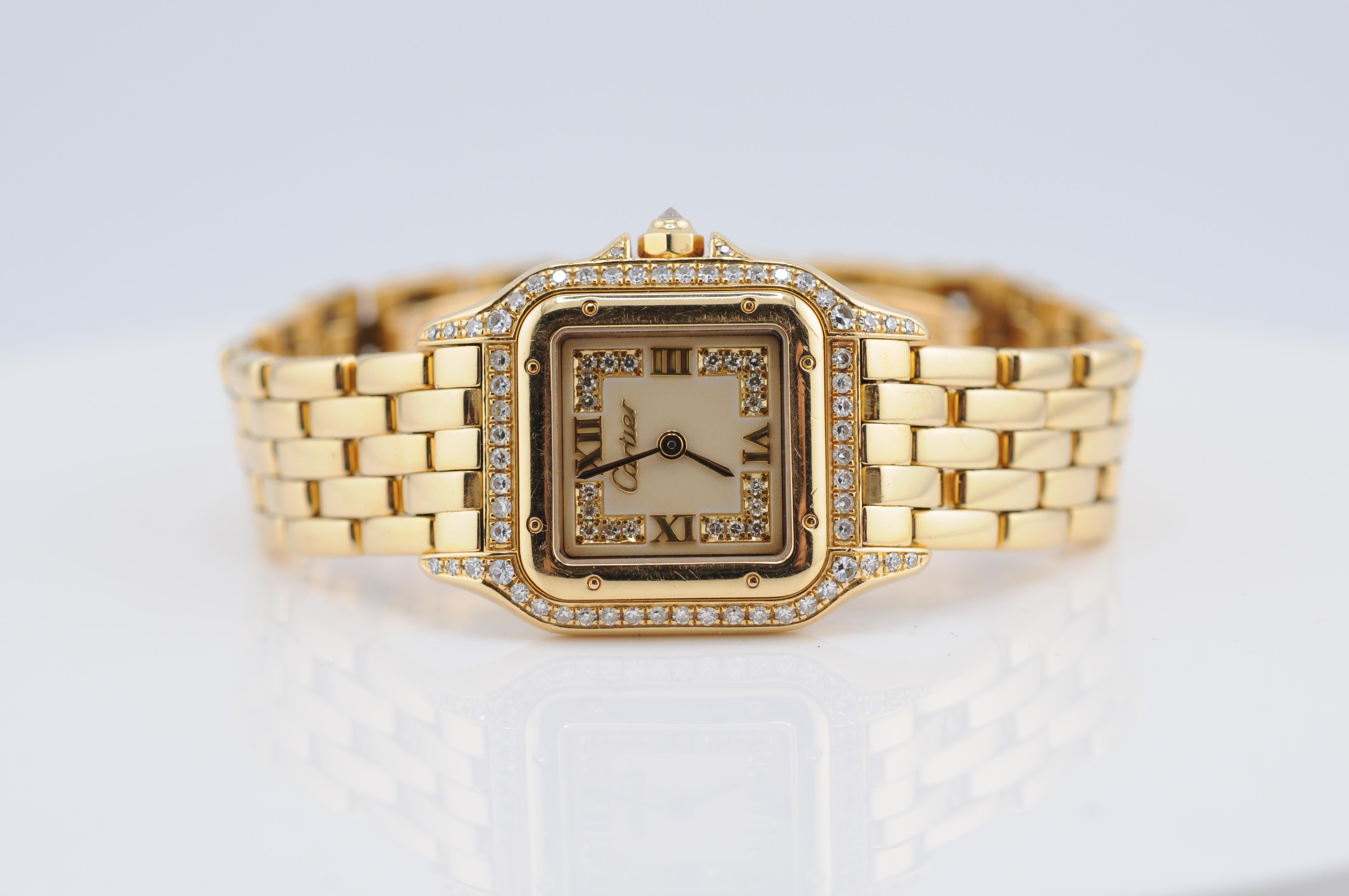 Vintage Cartier Panthère 22mm Oro Amarillo  Diamantes Corte brillante en venta