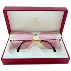 Occhiali da sole vintage Cartier Panthere 59mm Rose Medium Francia placcati oro 18k