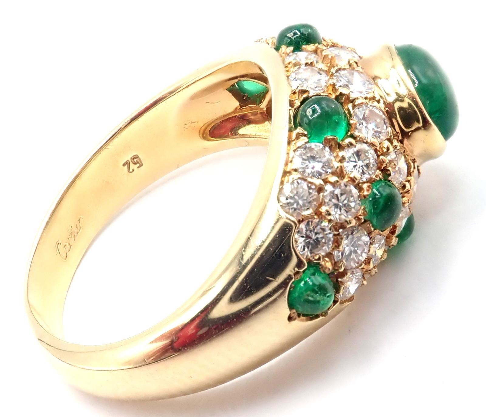 Gelbgoldring von Cartier, Panthere, Cabochon, Smaragd, Diamant (Brillantschliff) im Angebot