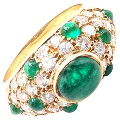 Vintage Cartier Panthere Cabochon Emerald Diamond Yellow Gold Ring