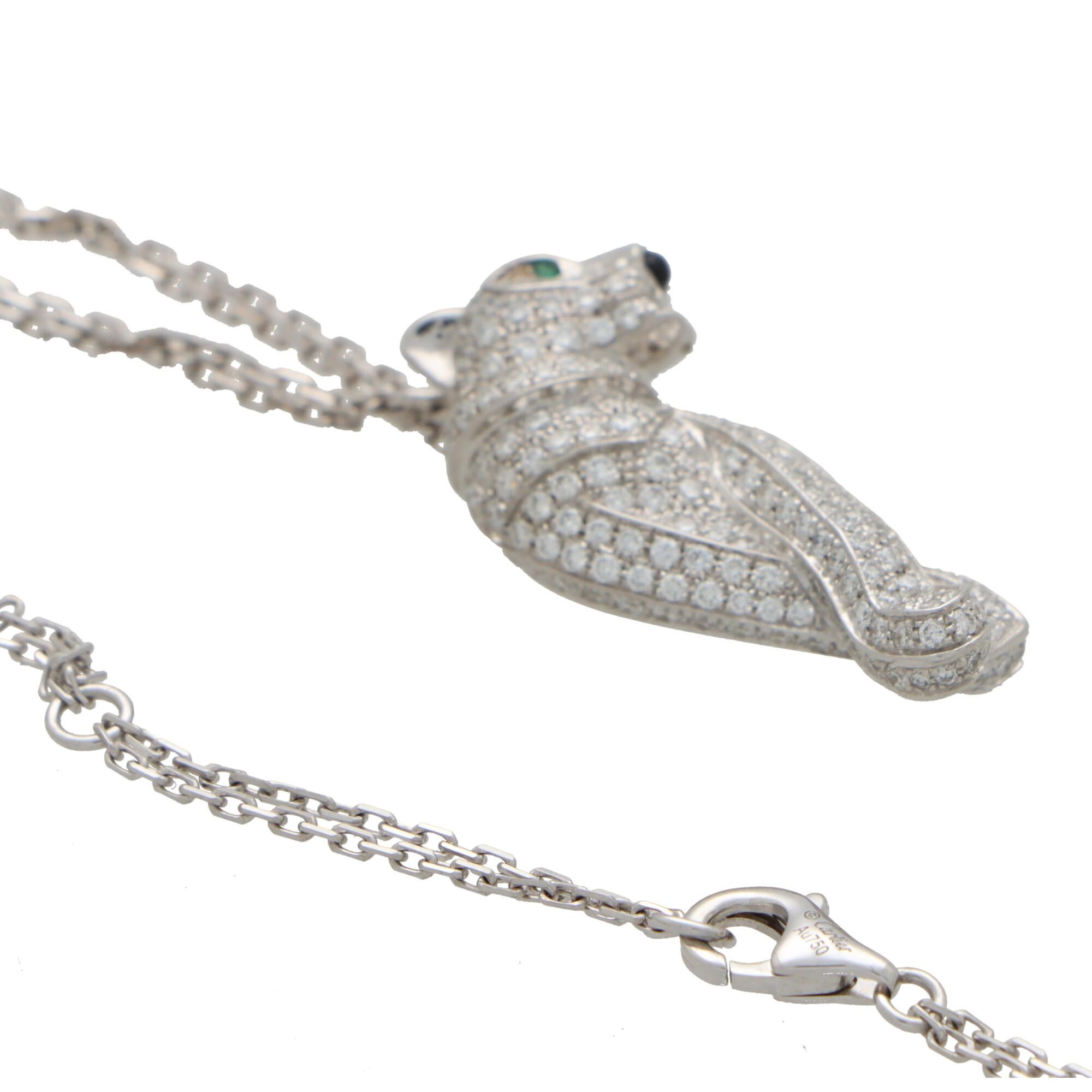 Round Cut Vintage Cartier 'Panthère De Cartier' Diamond Panther Pendant Necklace in Gold