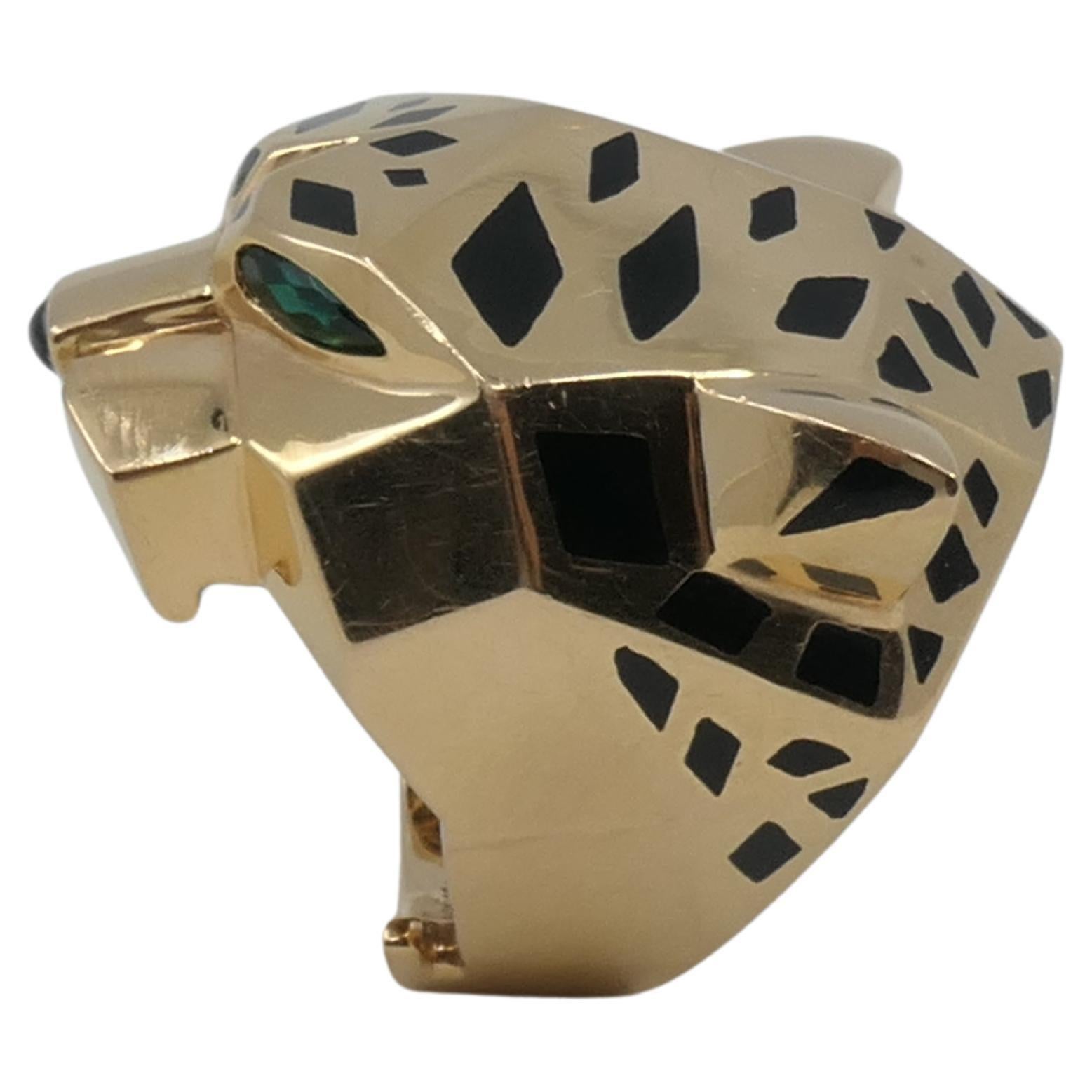 Vintage Cartier Panthère de Cartier Ring Tsavorite Onyx In Excellent Condition For Sale In Beverly Hills, CA