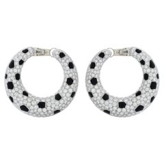 Vintage Cartier Panthere Diamond and Onyx Hoop Earrings in 18k White Gold