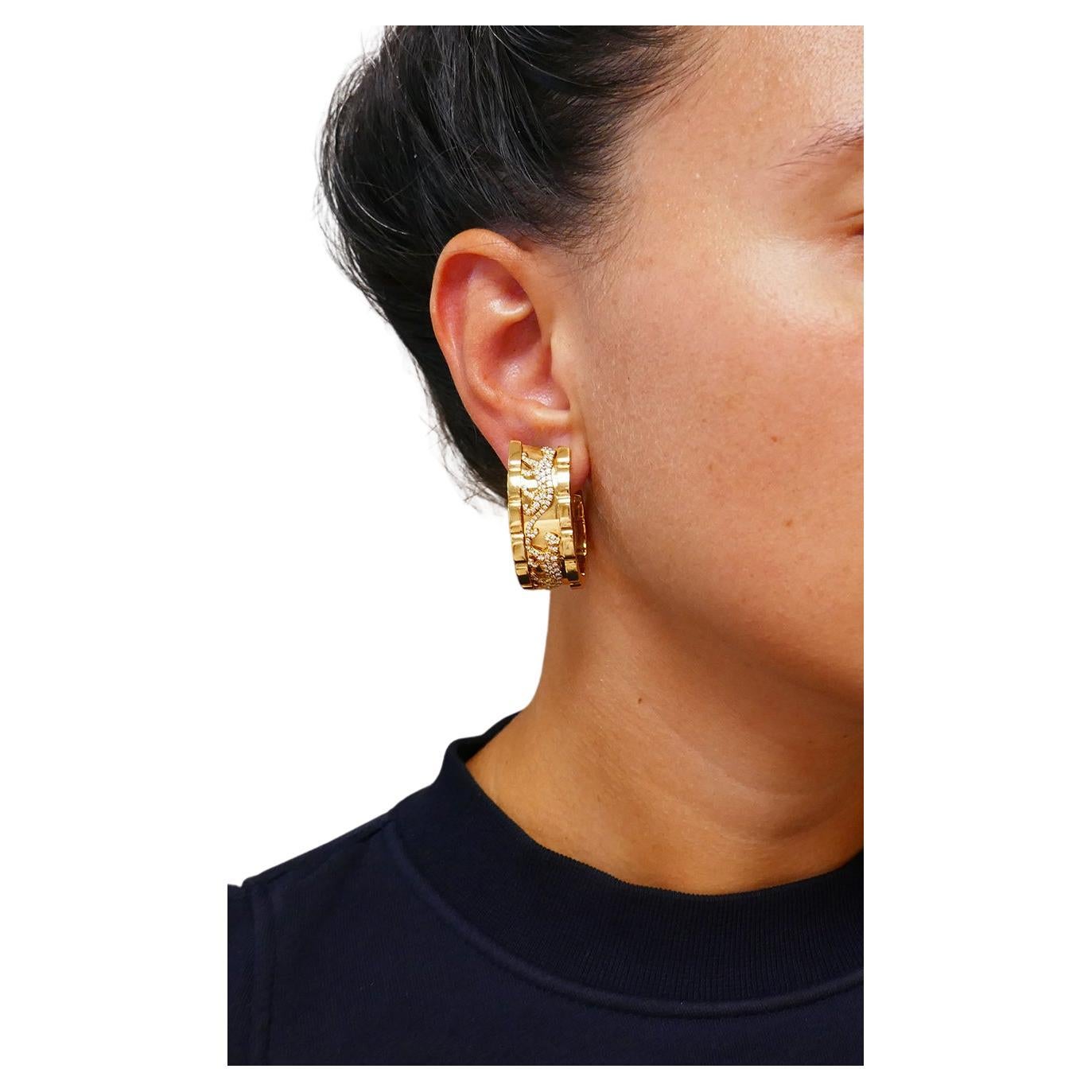 Vintage Cartier Panthere Earrings 18k Gold Diamond Clip-on Estate Jewelry 2