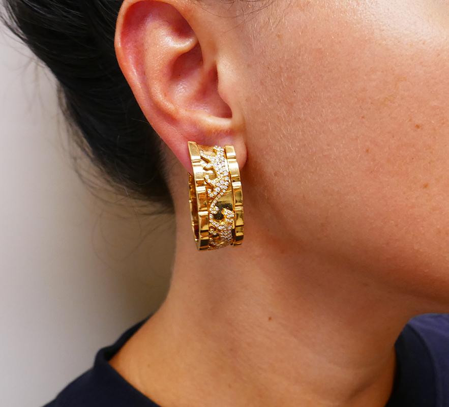 Vintage Cartier Panthere Earrings 18k Gold Diamond Clip-on Estate Jewelry 3
