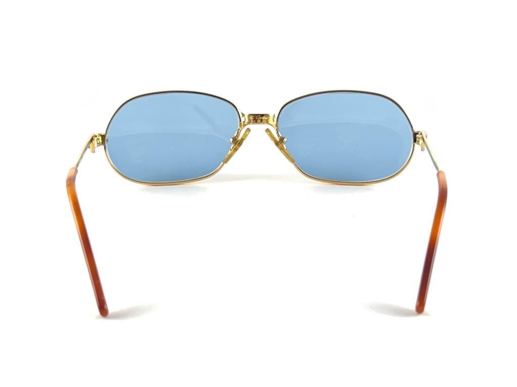 Gris Lunettes de soleil vintage Cartier Panthere GM 54MM plaqué or lourd France 18k en vente