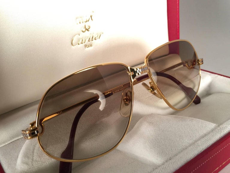 Beige Vintage Cartier Panthere Gradient Lenses 63 Large Sunglasses France  For Sale