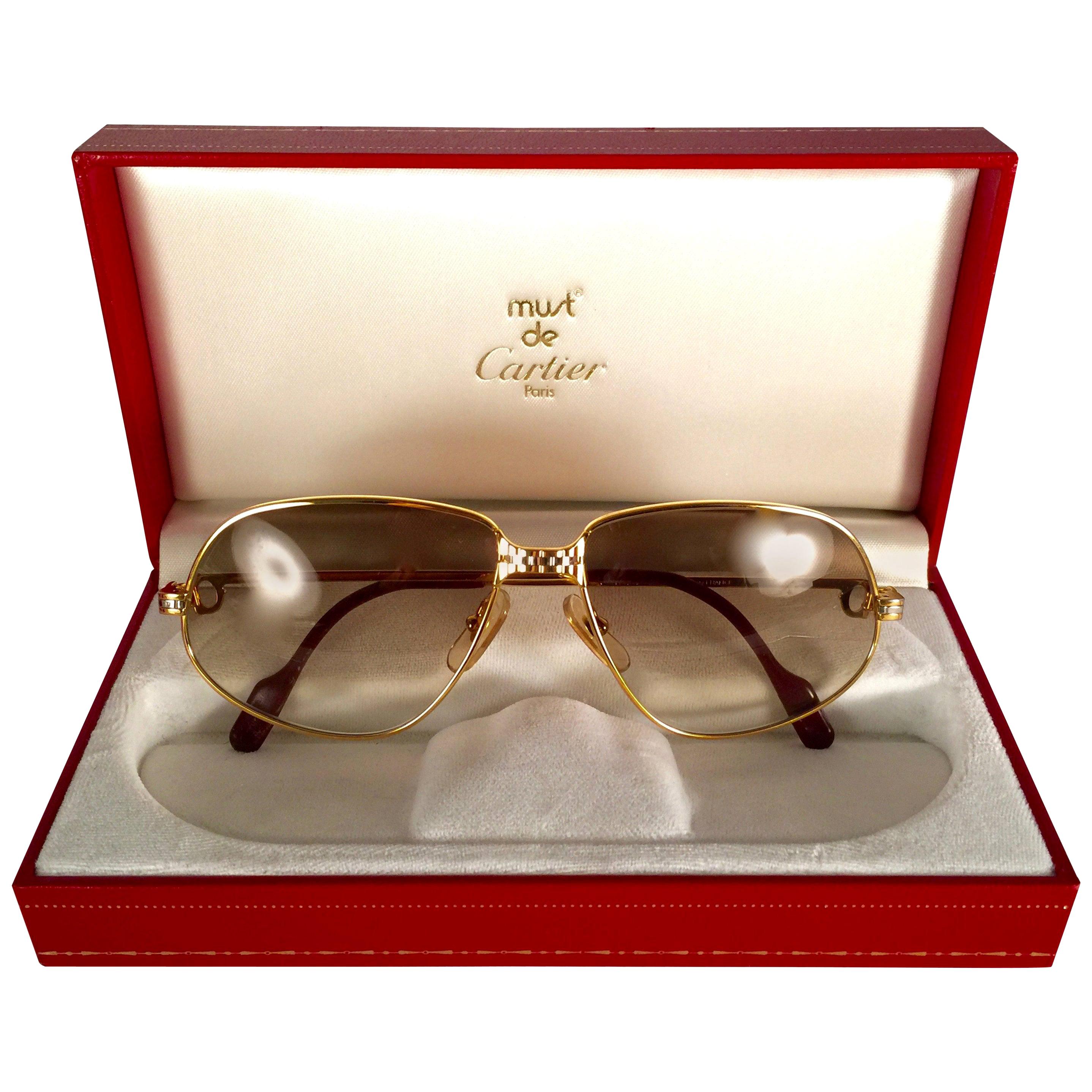 Vintage Cartier Panthere Gradient Lenses 63 Large Sunglasses France 