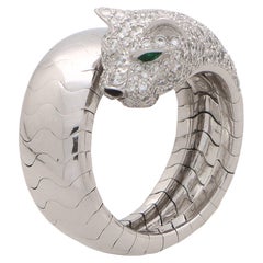 Vintage Cartier Panthere Lakarda Diamond and Emerald Panther Ring in White Gold