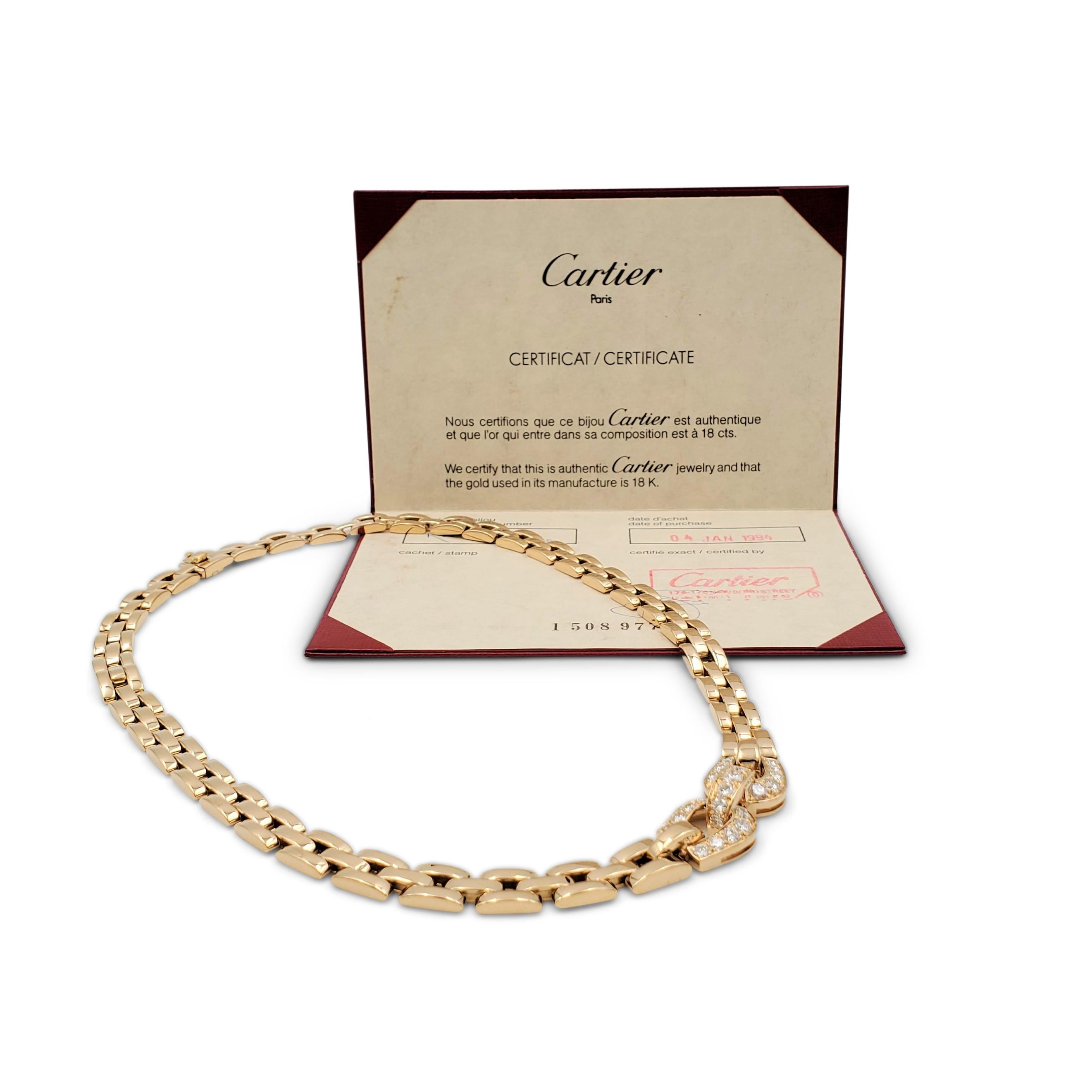 Vintage Cartier 'Panthere Maillon' Yellow Gold and Diamond Necklace  4