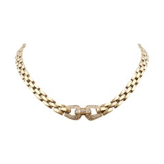Retro Cartier 'Panthere Maillon' Yellow Gold and Diamond Necklace 