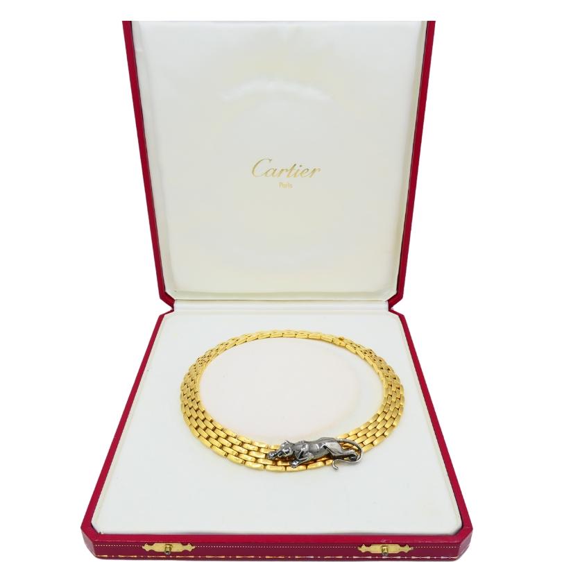 Round Cut Vintage Cartier Panthere Necklace 18k Gold Estate Jewelry For Sale