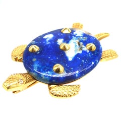 Vintage Cartier Paris 18ct Gold & Lapis Lazuli Turtle Brooch, 1950s