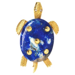 Vintage Cartier Paris 18ct Gold & Lapis Lazuli Turtle Brooch, 1950s