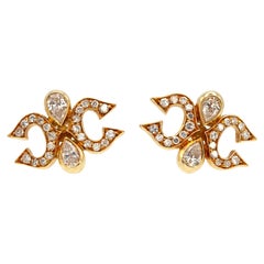 Vintage Cartier Paris 18K Gold Diamond Double C Logo Ohrstecker