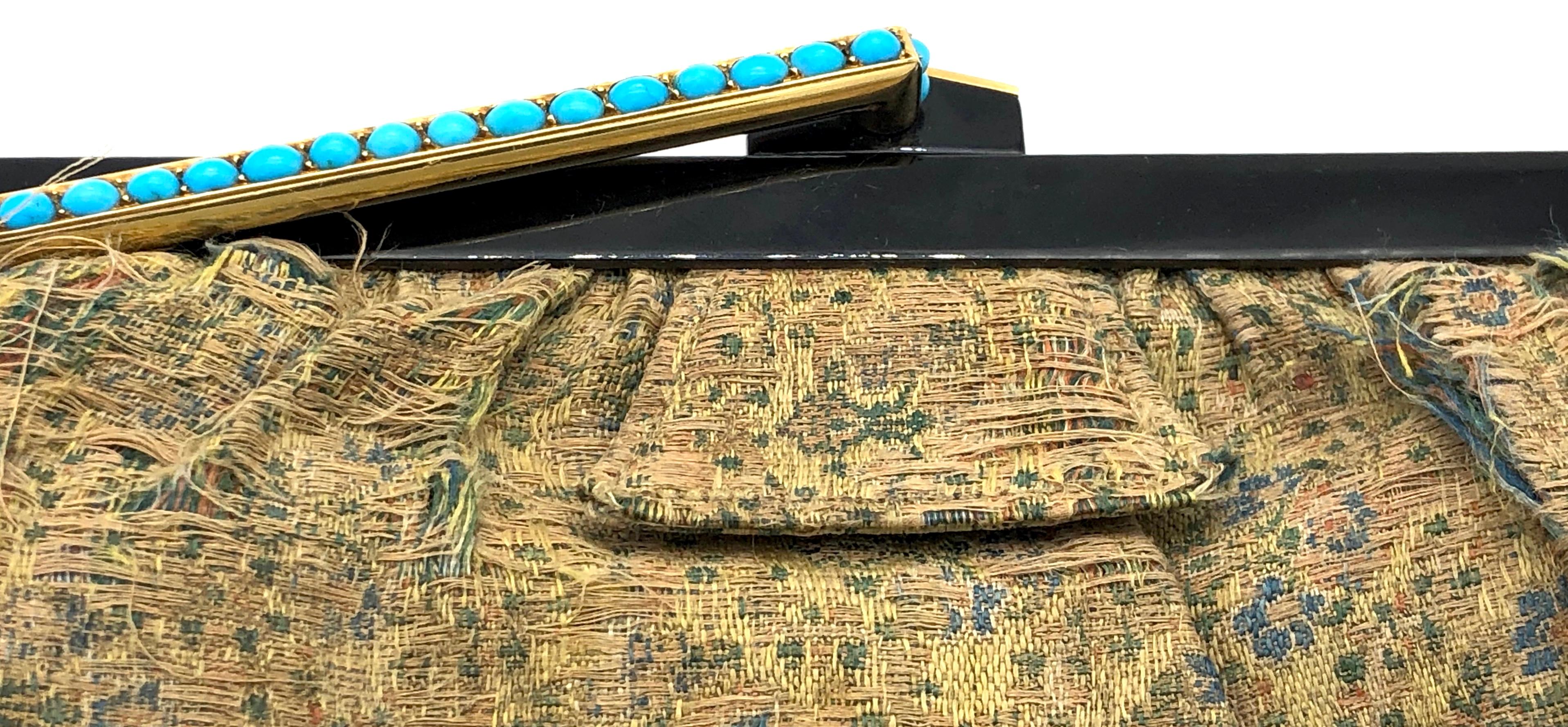 Vintage Cartier Paris Art Deco Clutch Hand Bag Gold Turquoise Silk Enamel 8
