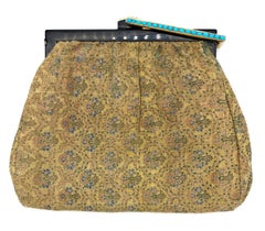 Vintage Cartier Paris Art Deco Clutch Hand Bag Gold Turquoise Silk Enamel
