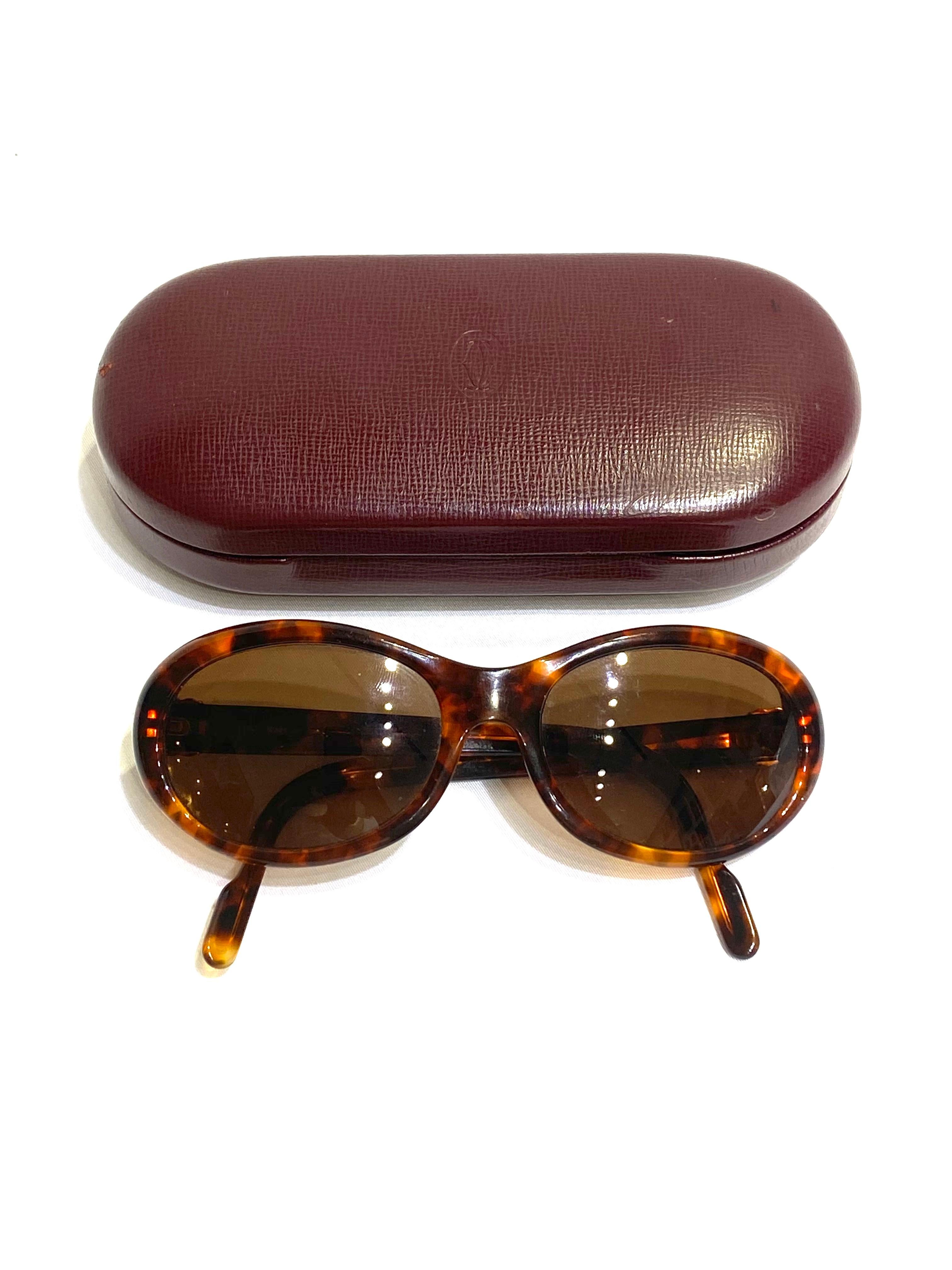Vintage Cartier Paris Brown Round Sunglasses 4