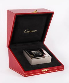 Vintage Cartier Paris Cased Palladium Plated Desk Alarm Clock 20th Century