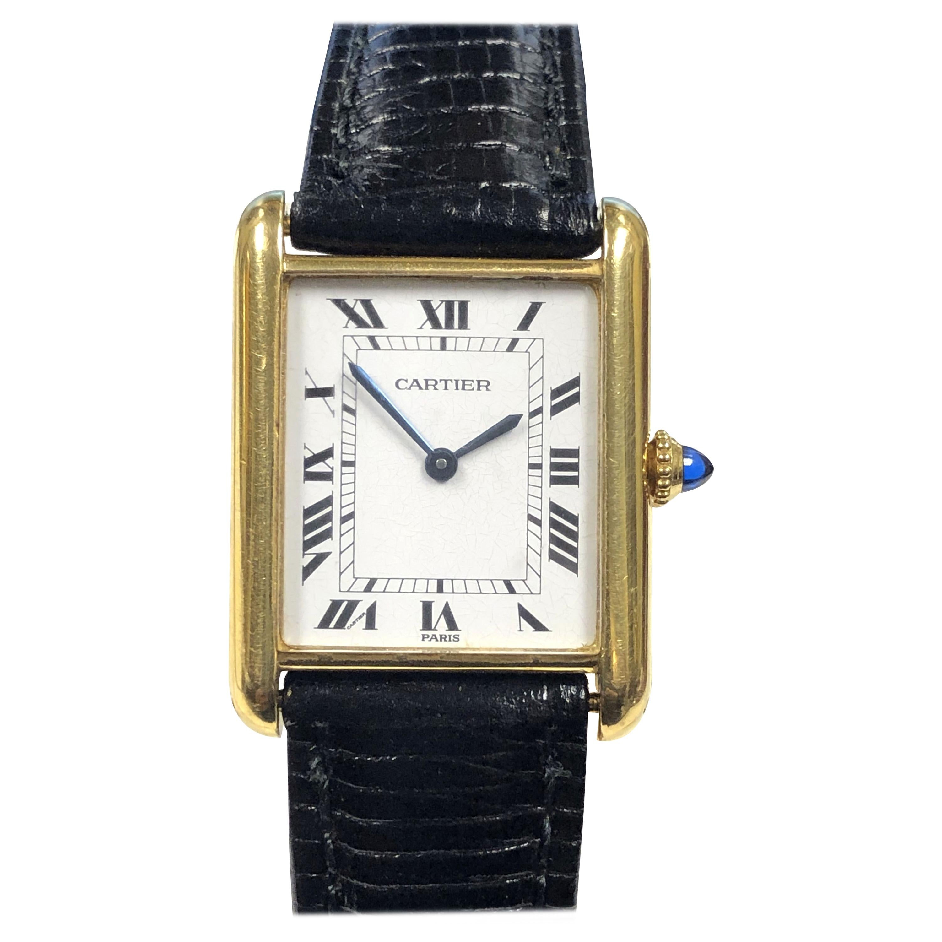 Vintage Cartier Paris Classic Yellow Gold Manual Wind Tank Watch