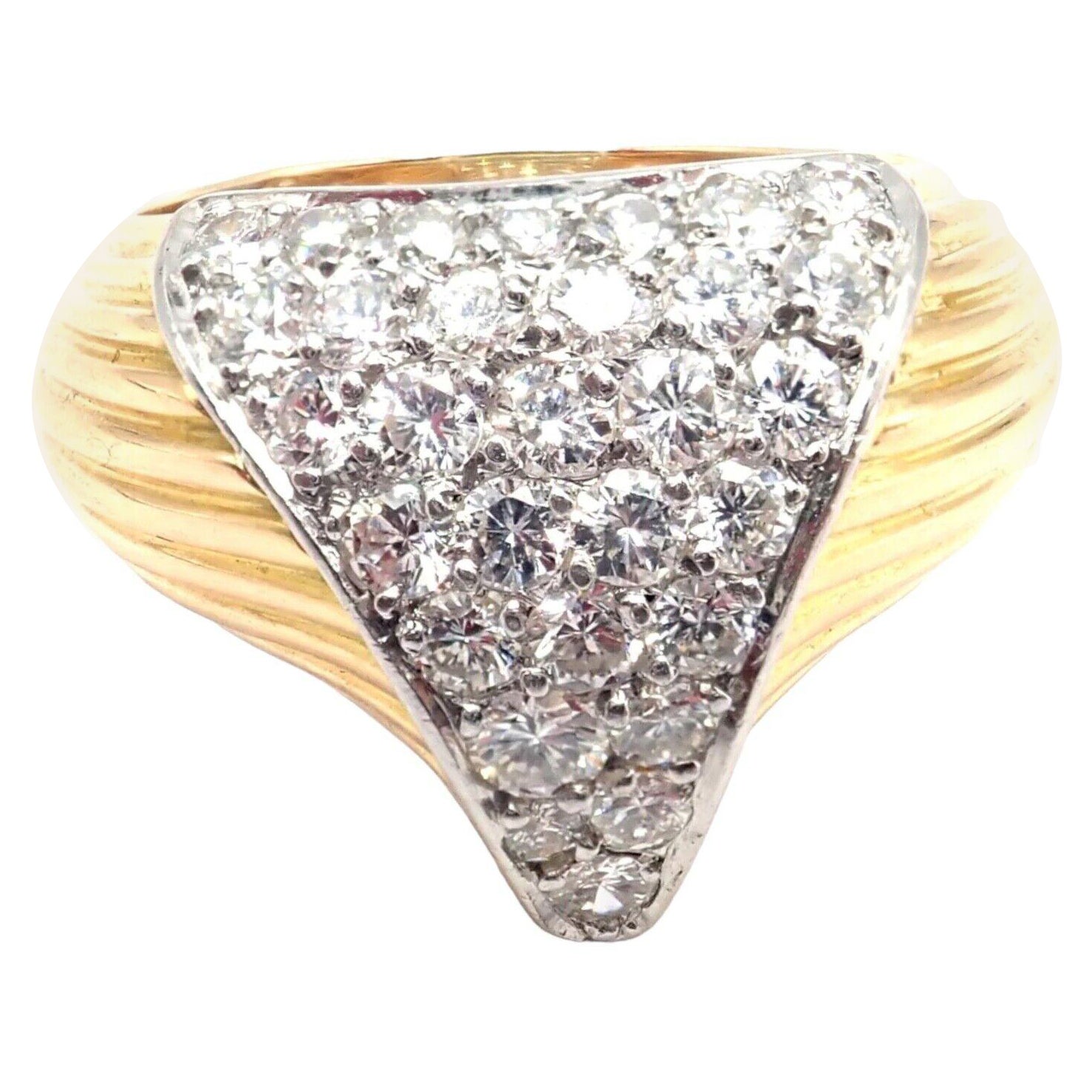 Vintage Cartier Paris Diamond Wide Yellow 
White Gold Band Ring