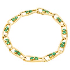 Vintage Cartier Paris Emerald 18k Yellow Gold Link Bracelet