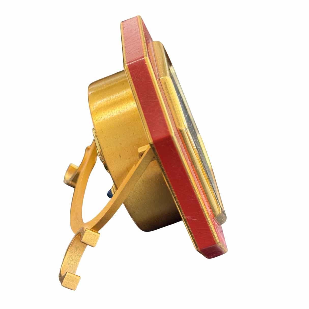 Vintage Cartier Paris Enamel Gold Plated Brass Manual Table Clock In Good Condition For Sale In Beverly Hills, CA