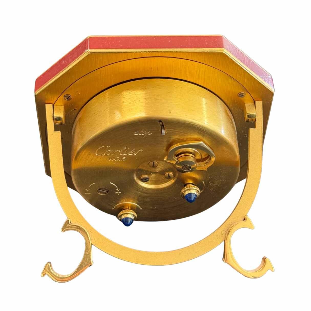 Women's or Men's Vintage Cartier Paris Enamel Gold Plated Brass Manual Table Clock For Sale