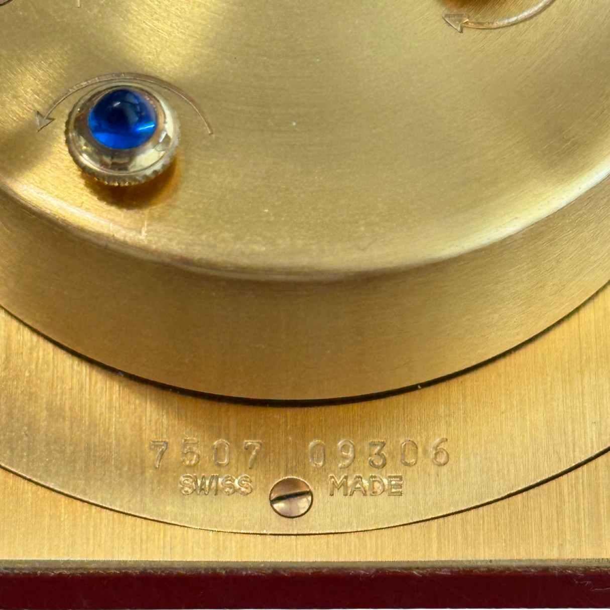 Vintage Cartier Paris Enamel Gold Plated Brass Manual Table Clock For Sale 1