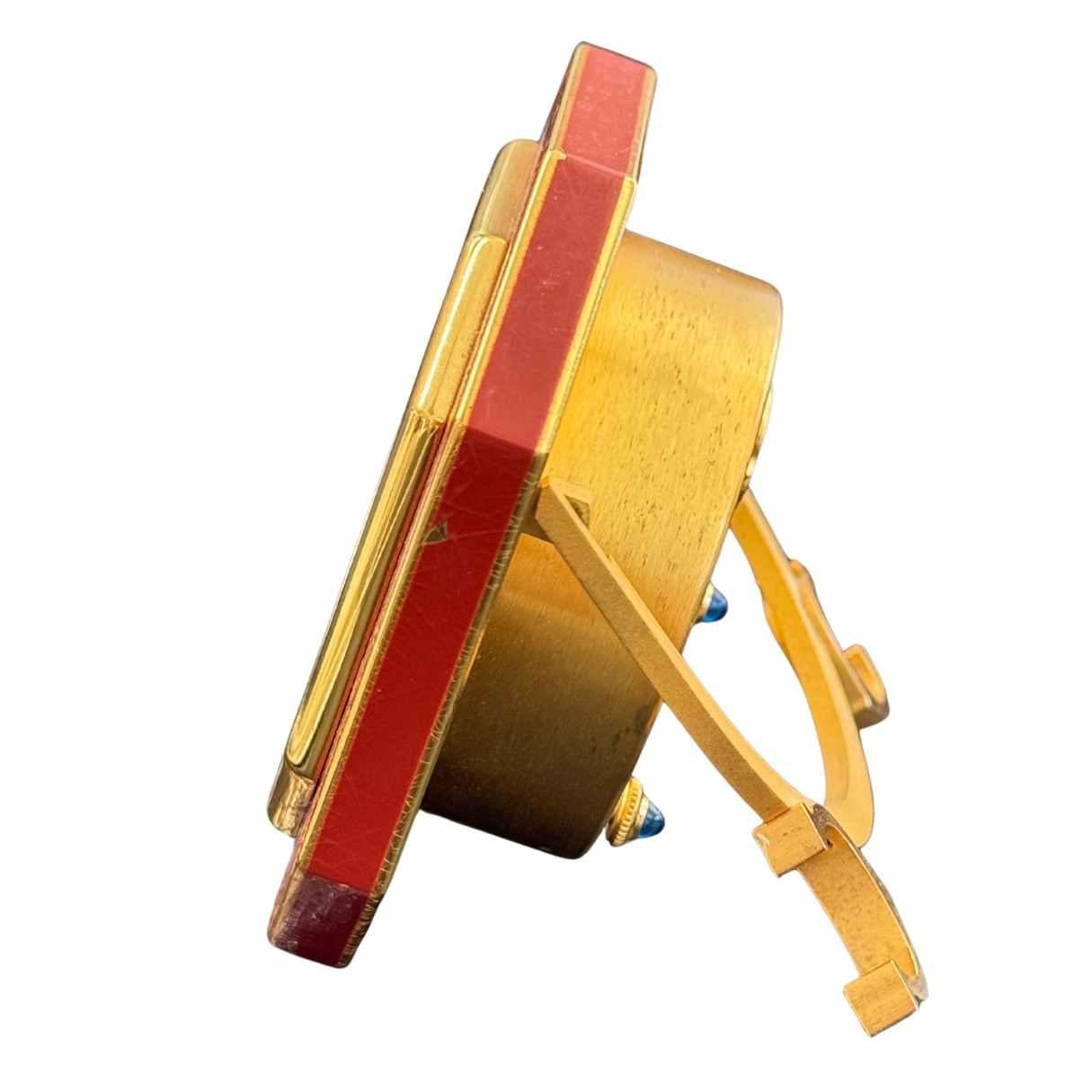 Vintage Cartier Paris Enamel Gold Plated Brass Manual Table Clock For Sale 2