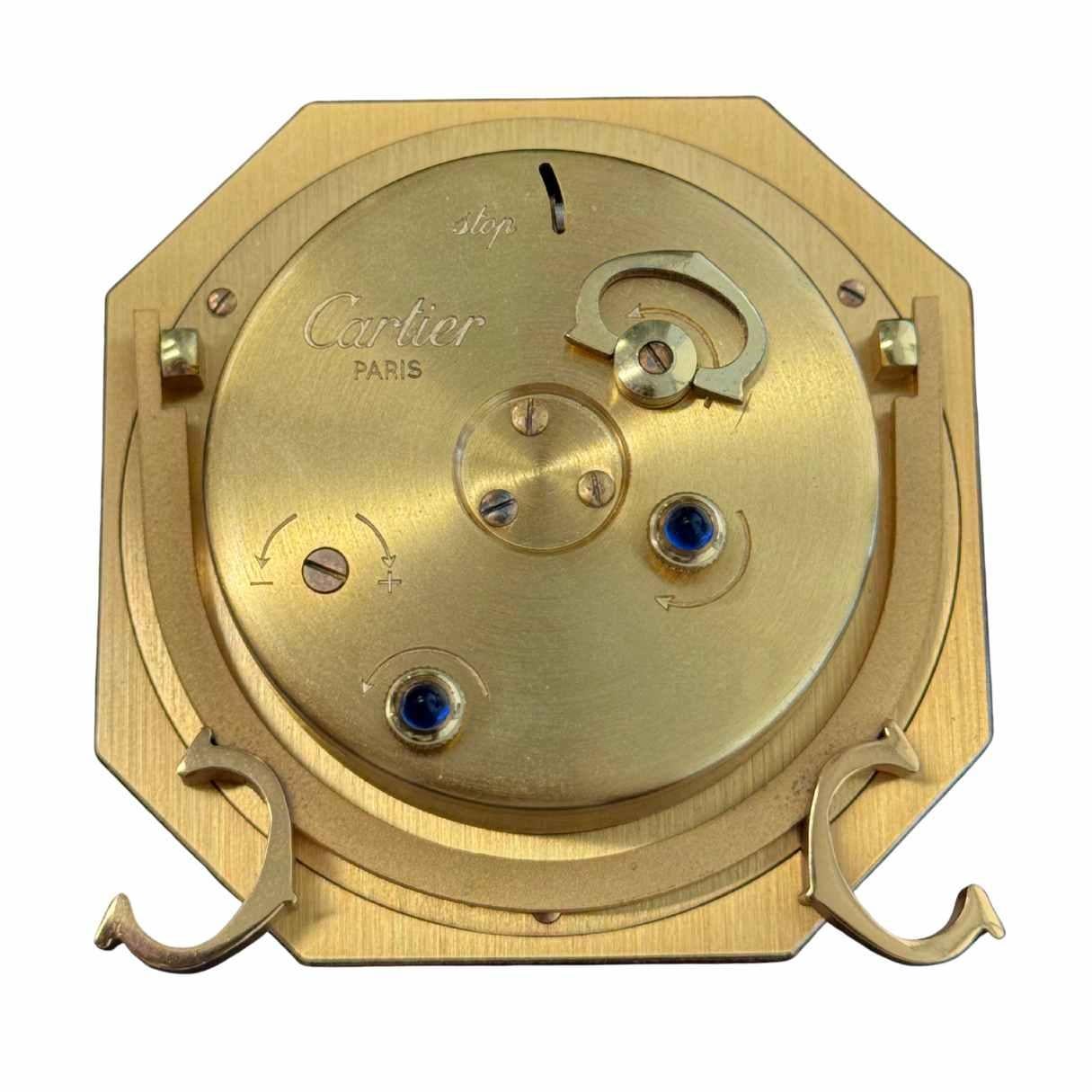 Vintage Cartier Paris Enamel Gold Plated Brass Manual Table Clock For Sale 3