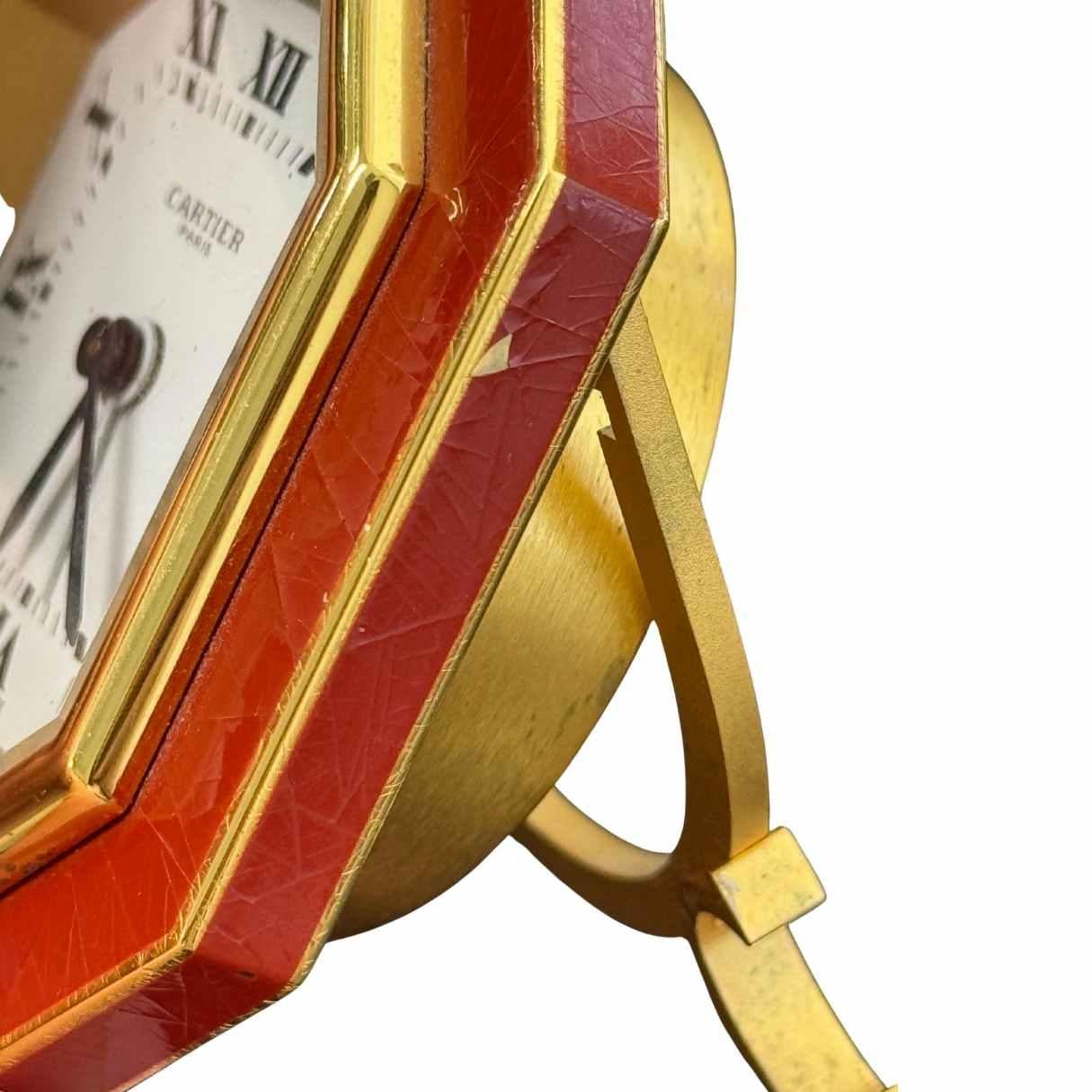 Vintage Cartier Paris Enamel Gold Plated Brass Manual Table Clock For Sale 4