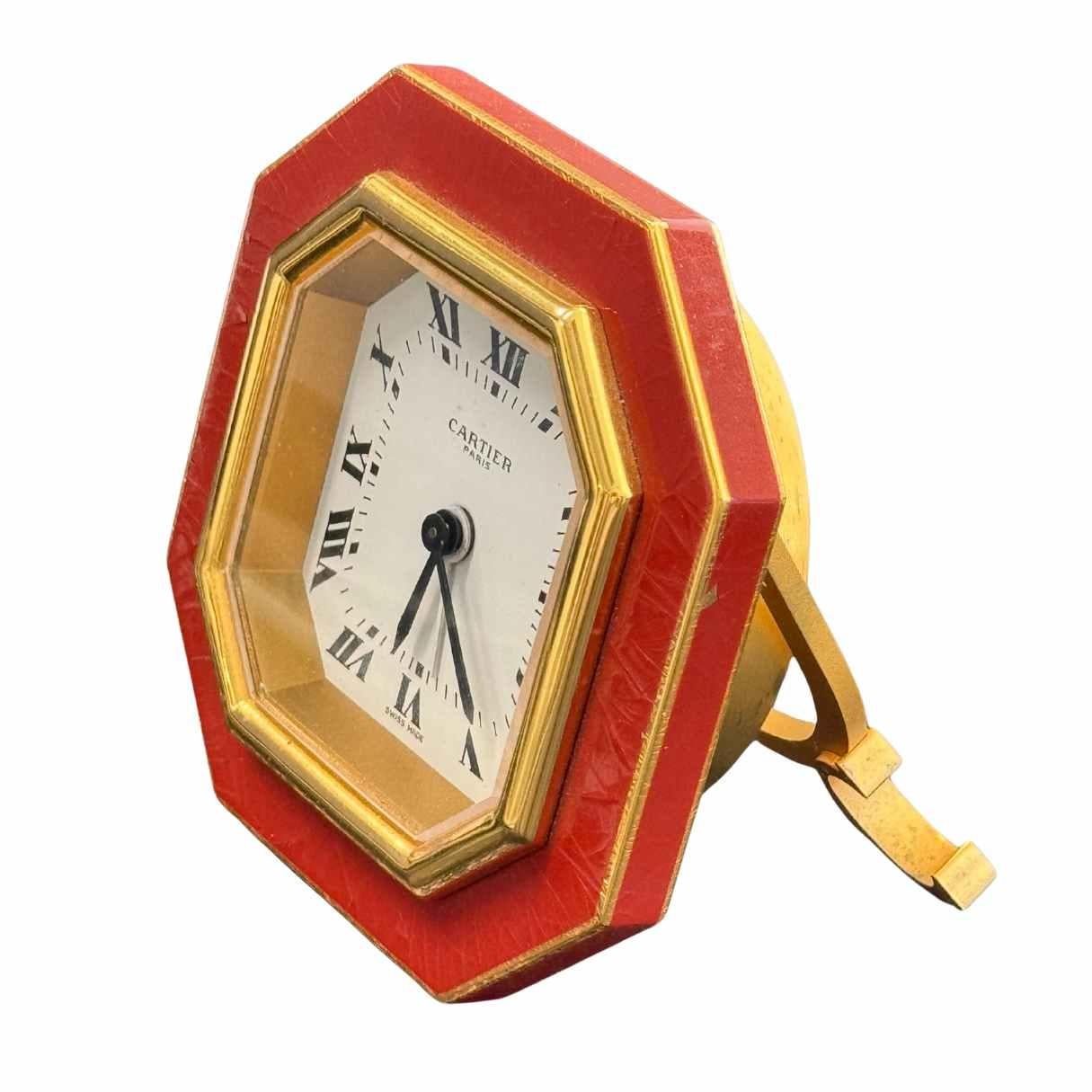 Vintage Cartier Paris Enamel Gold Plated Brass Manual Table Clock For Sale 5