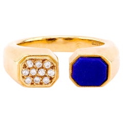 Vintage Cartier Paris Lapis Lazuli Diamond 18K Yellow Gold Ring