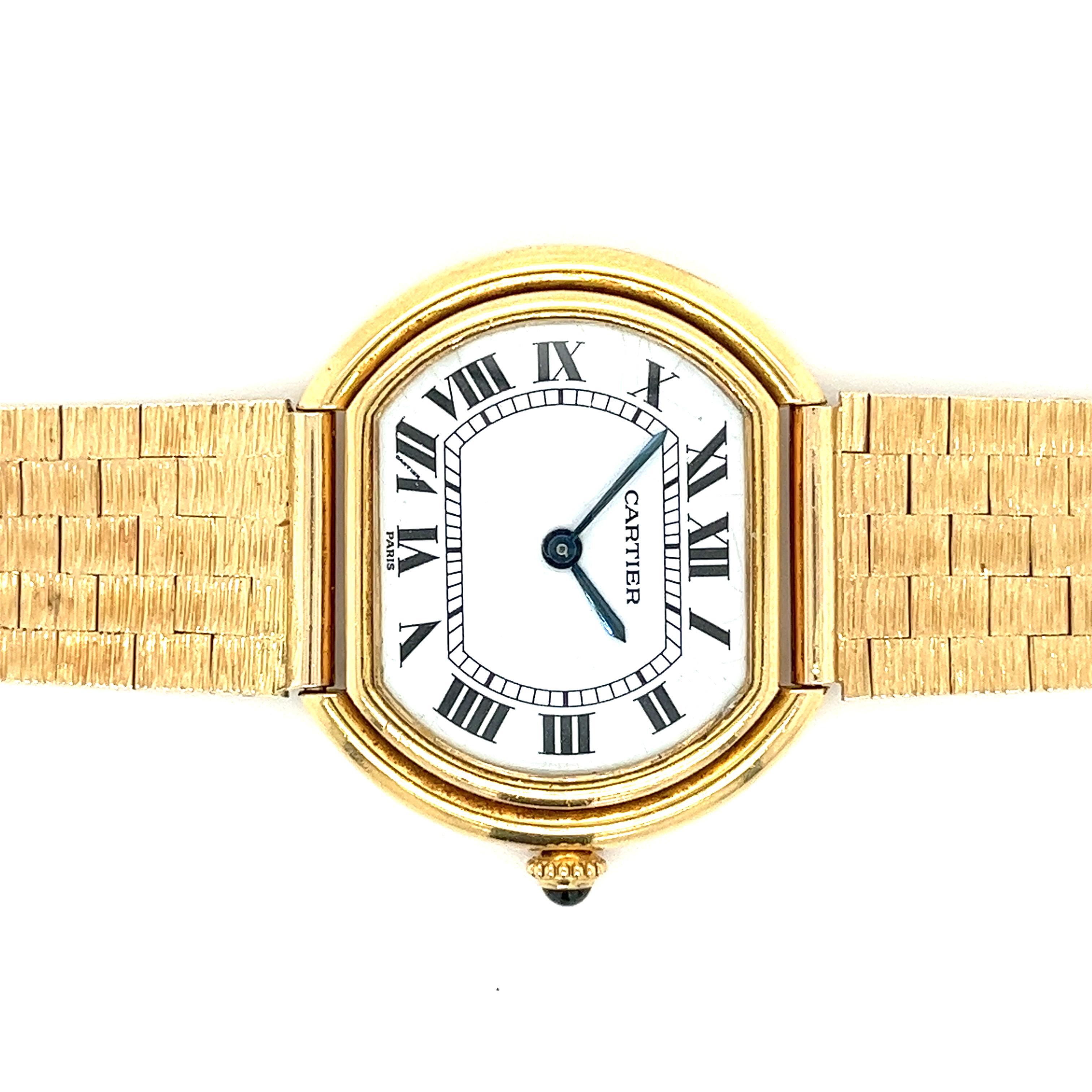 Retro Vintage Cartier Paris Manual Wind Dial 18k Yellow Gold Ladies Watch  For Sale