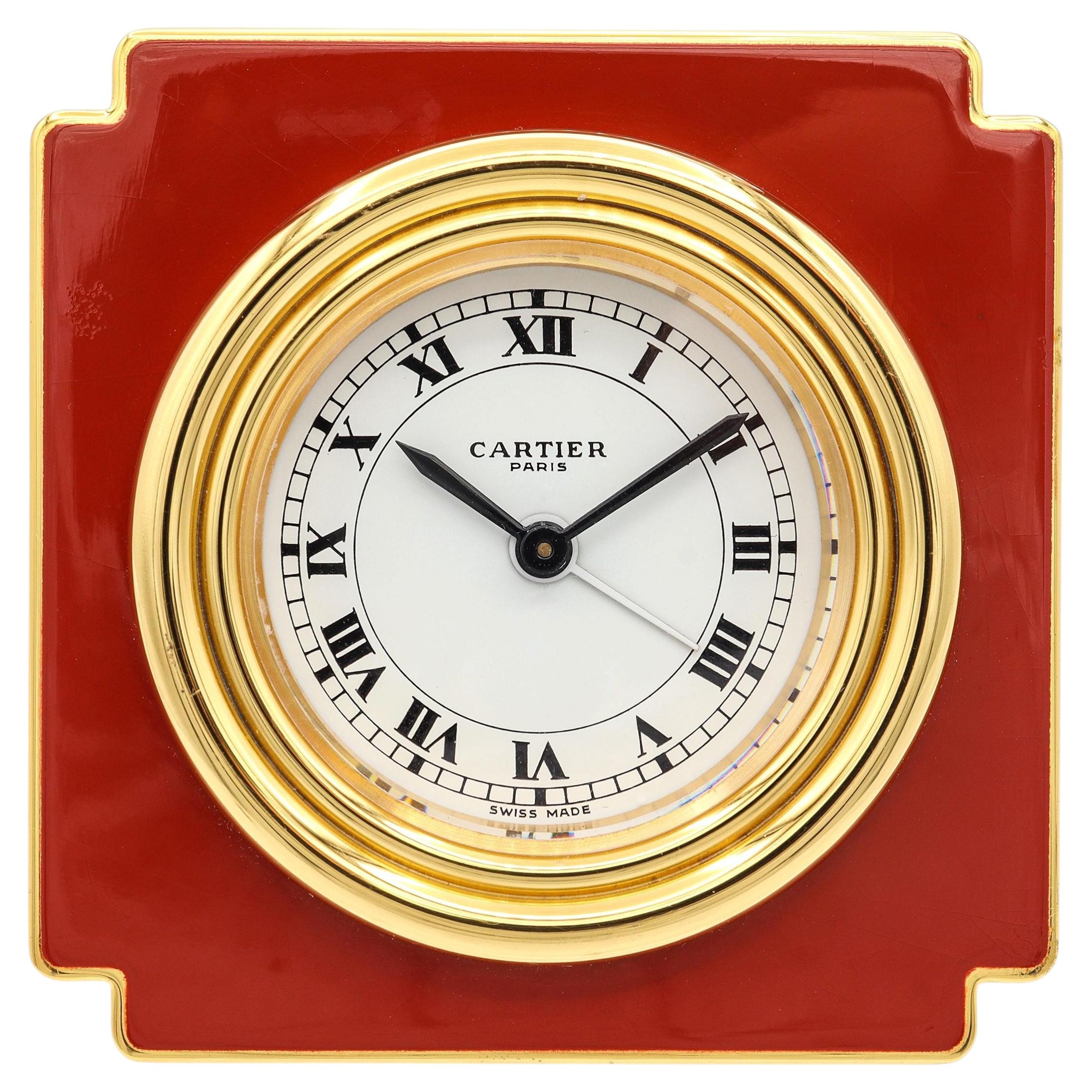 Vintage Cartier Paris Red Enamel Mechanical Desk Clock
