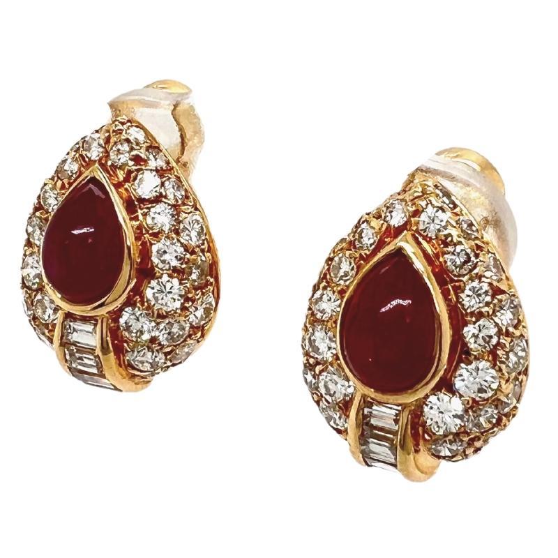 Women's or Men's Vintage Cartier Paris Ruby Diamond 18 Karat Yellow Gold Earrings