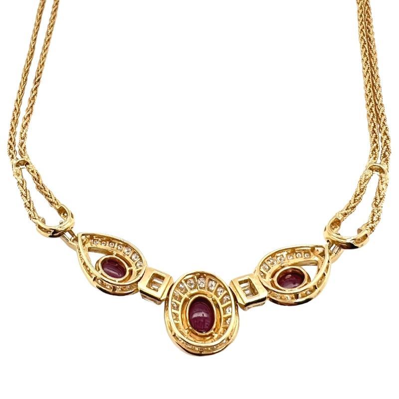 Cabochon Vintage Cartier Paris Ruby Diamond 18 Karat Yellow Gold Necklace