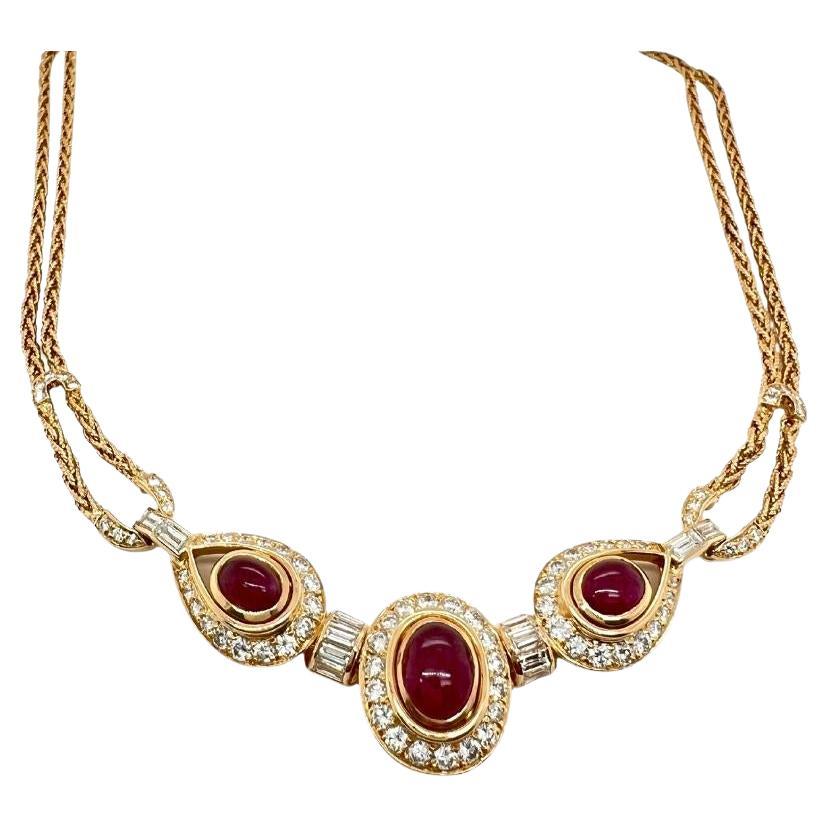 Vintage Cartier Paris Ruby Diamond 18 Karat Yellow Gold Necklace