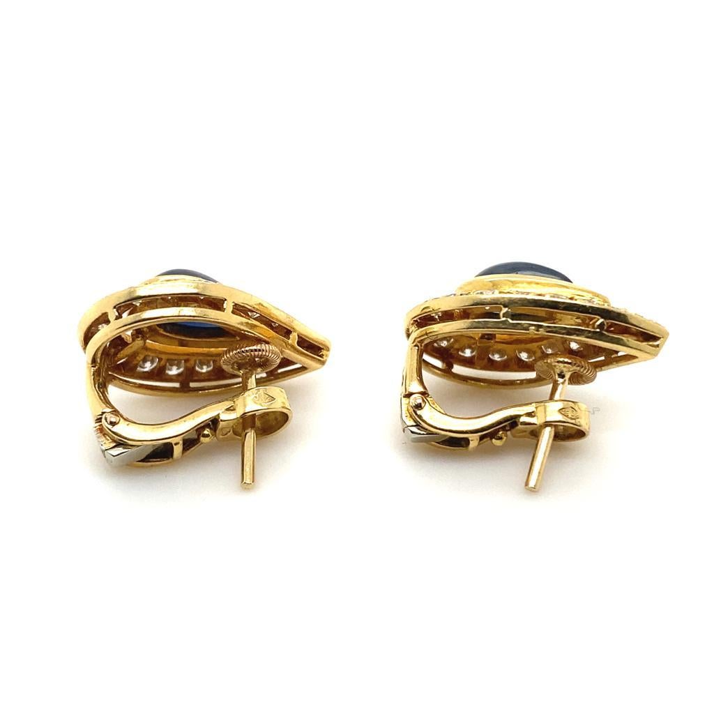 Vintage Cartier Paris Sapphire and Diamond 18 Karat Yellow Gold Earrings In Good Condition For Sale In London, GB
