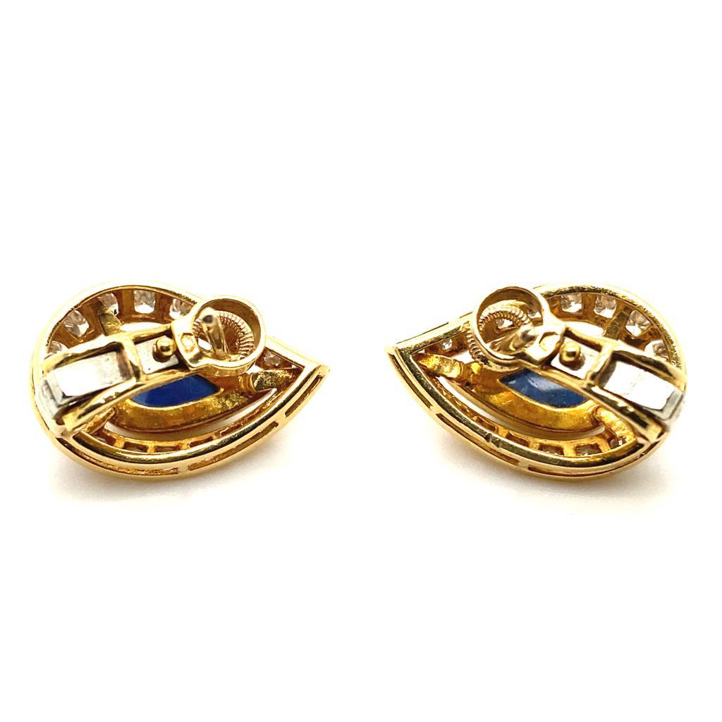 Vintage Cartier Paris Sapphire and Diamond 18 Karat Yellow Gold Earrings In Good Condition In London, GB