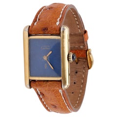 Retro Cartier Paris Silver Gold Vermeil Leather Strap Must De Cartier Watch