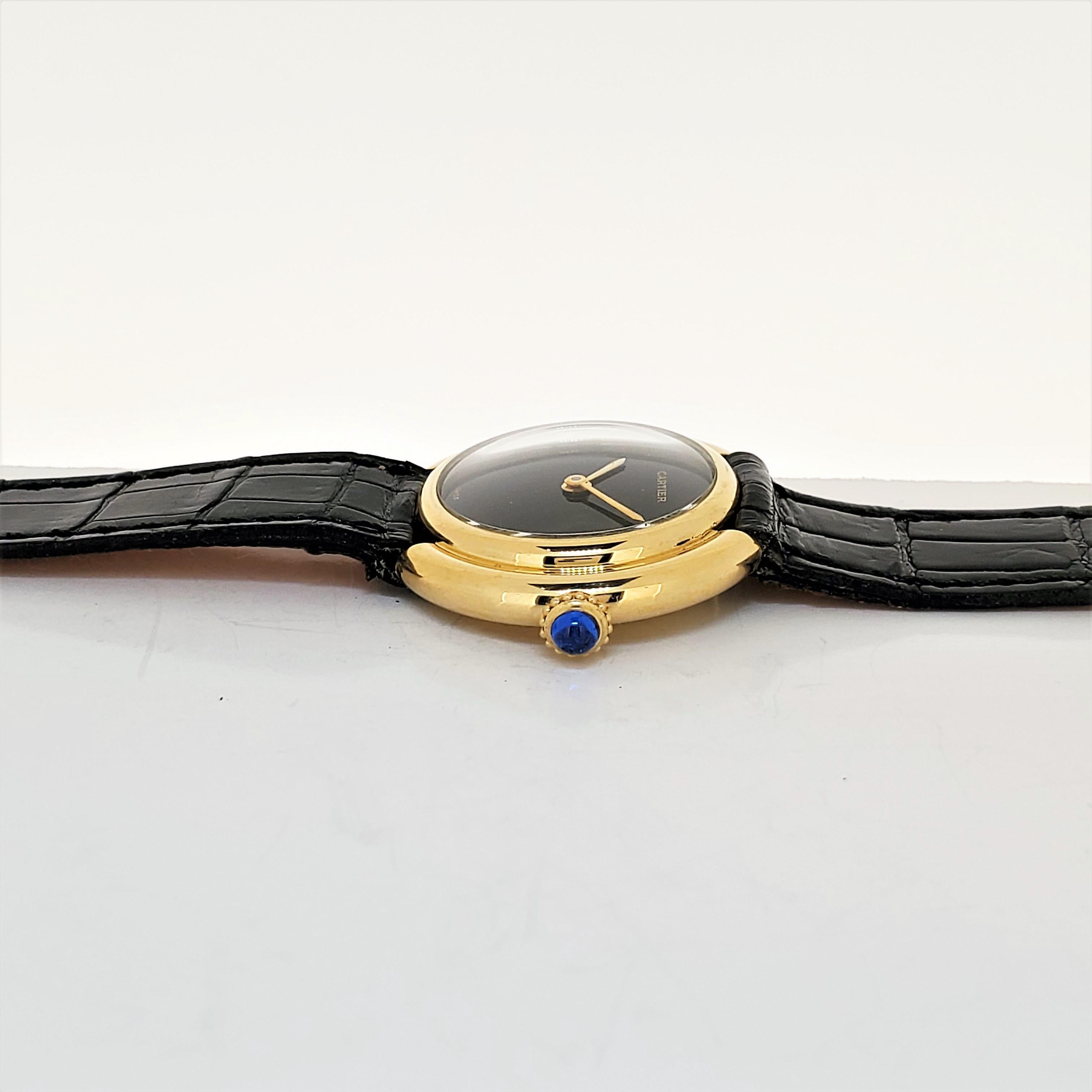 Vintage Cartier Paris Vendome Small Watch manual wind. Choice of Black or Roman  For Sale 2