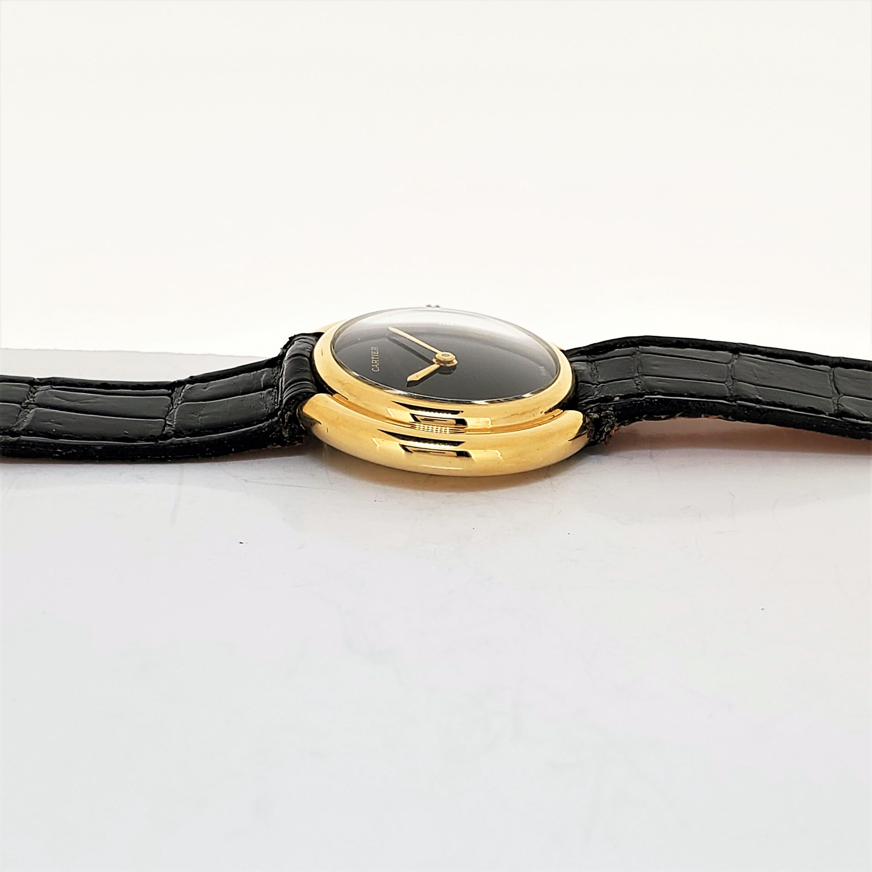 Vintage Cartier Paris Vendome Small Watch manual wind. Choice of Black or Roman  For Sale 3