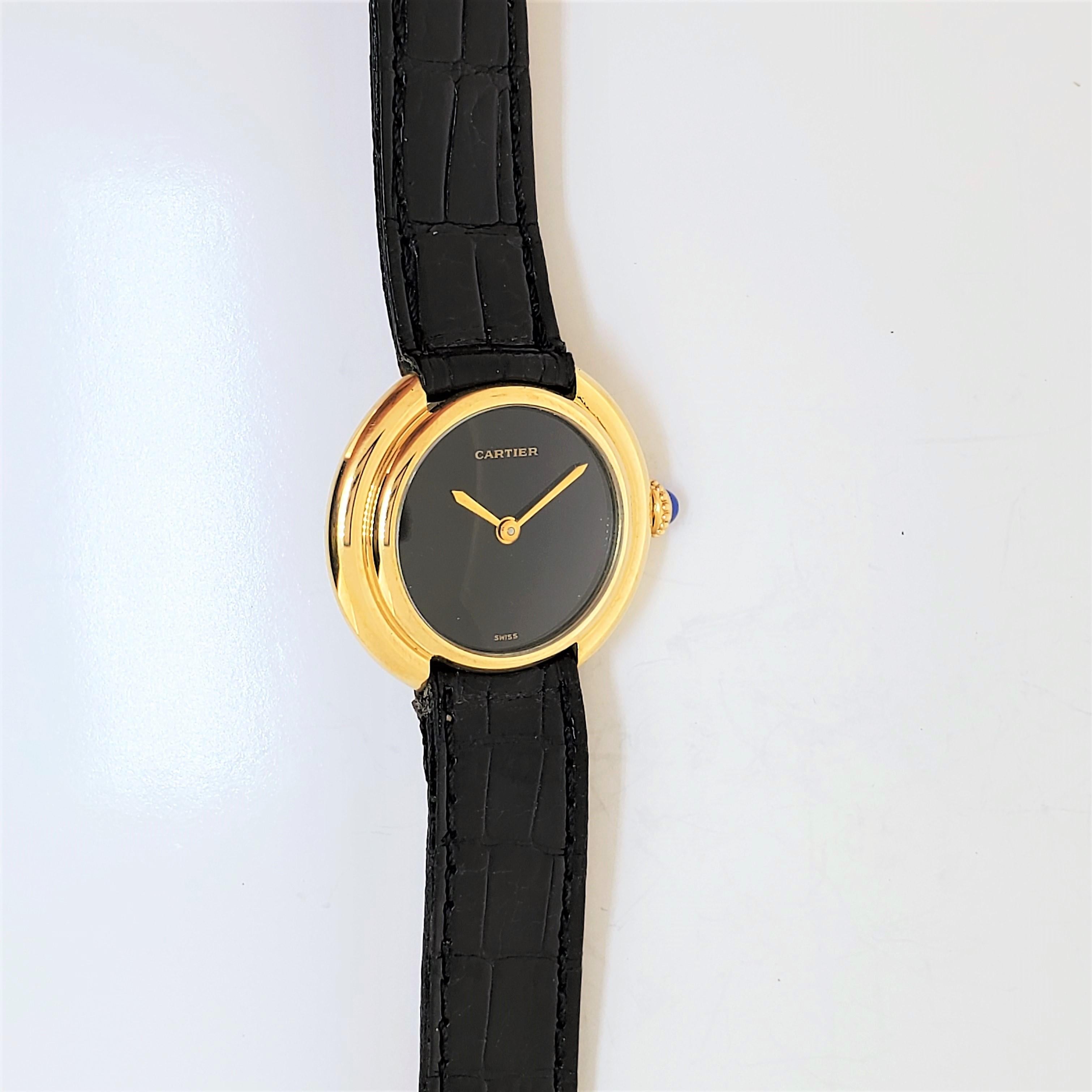 Vintage Cartier Paris Vendome Small Watch manual wind. Choice of Black or Roman  For Sale 6