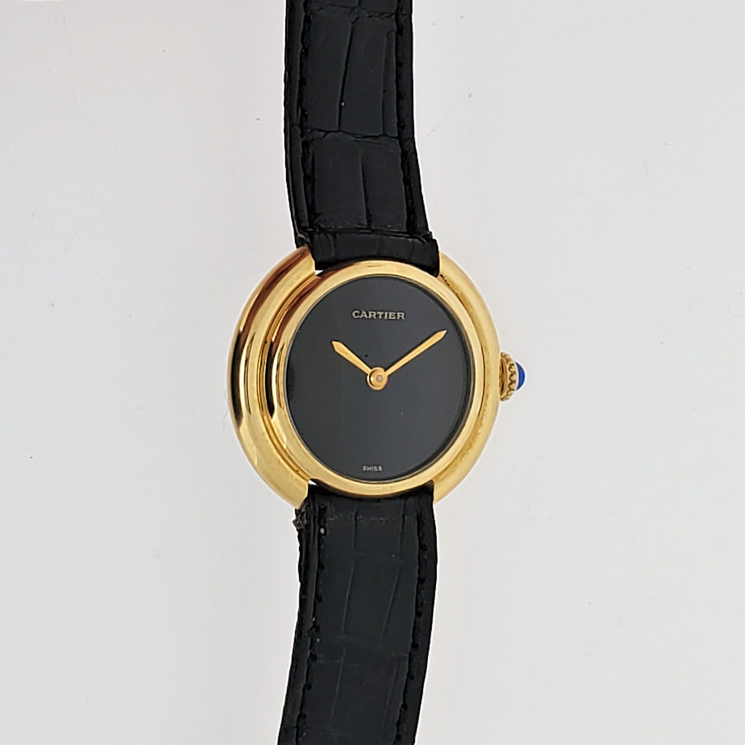 Vintage Cartier Paris Vendome Small Watch manual wind. Choice of Black or Roman  For Sale 1