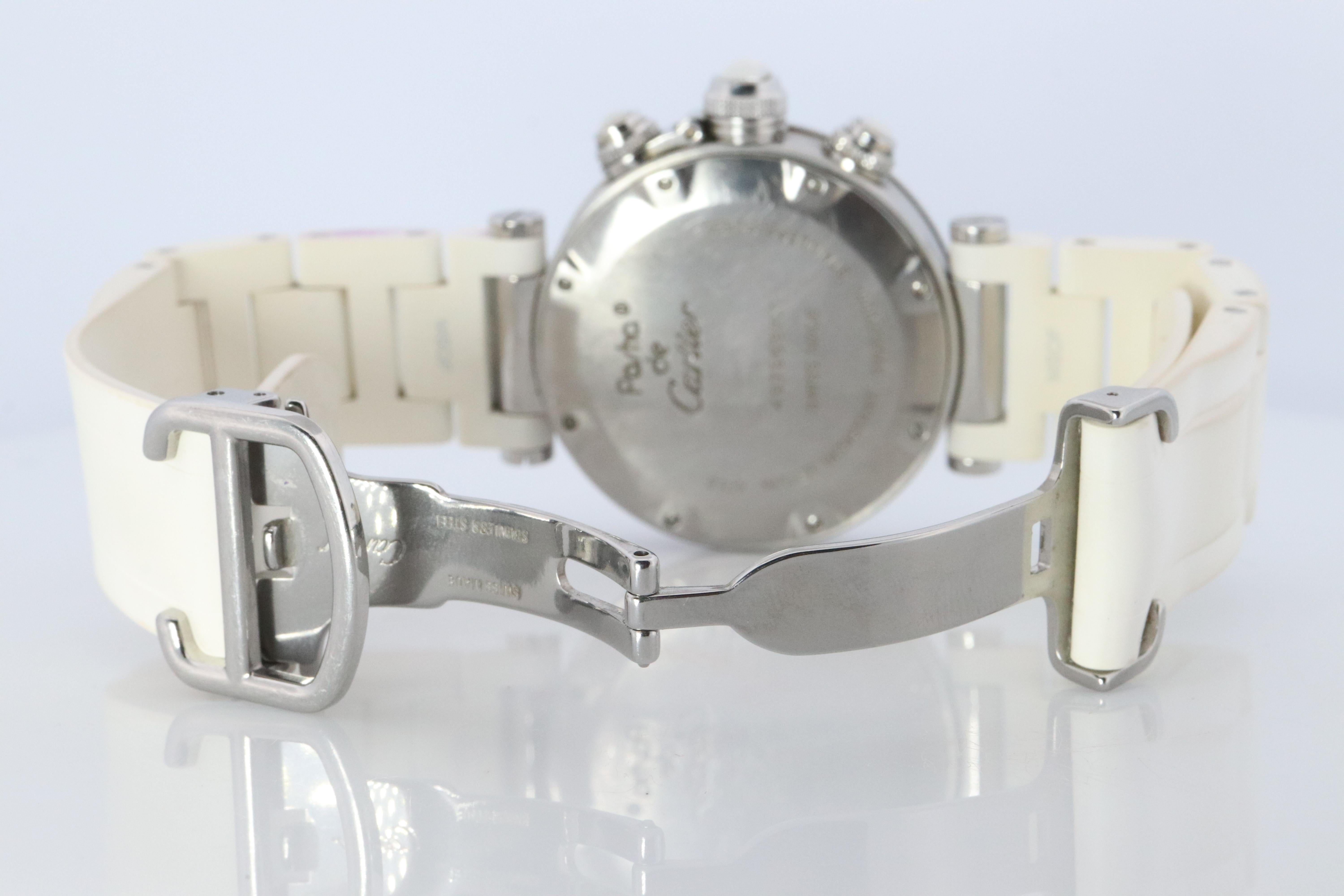 Vintage Cartier PASHA 38mm 3129 Cronógrafo. Rara esfera blanca W3140004. en venta 1