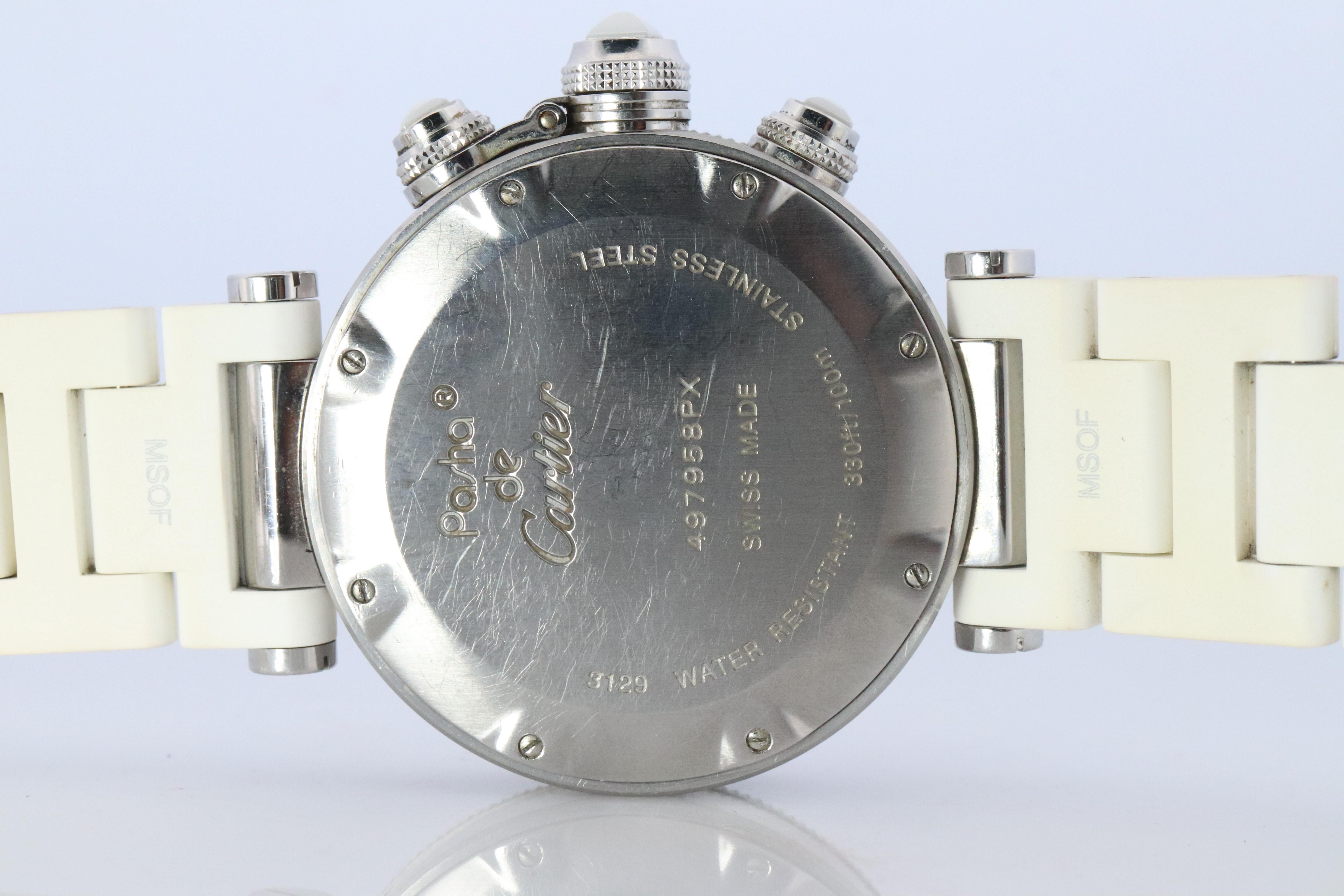 Vintage Cartier PASHA 38mm 3129 Cronógrafo. Rara esfera blanca W3140004. en venta 3