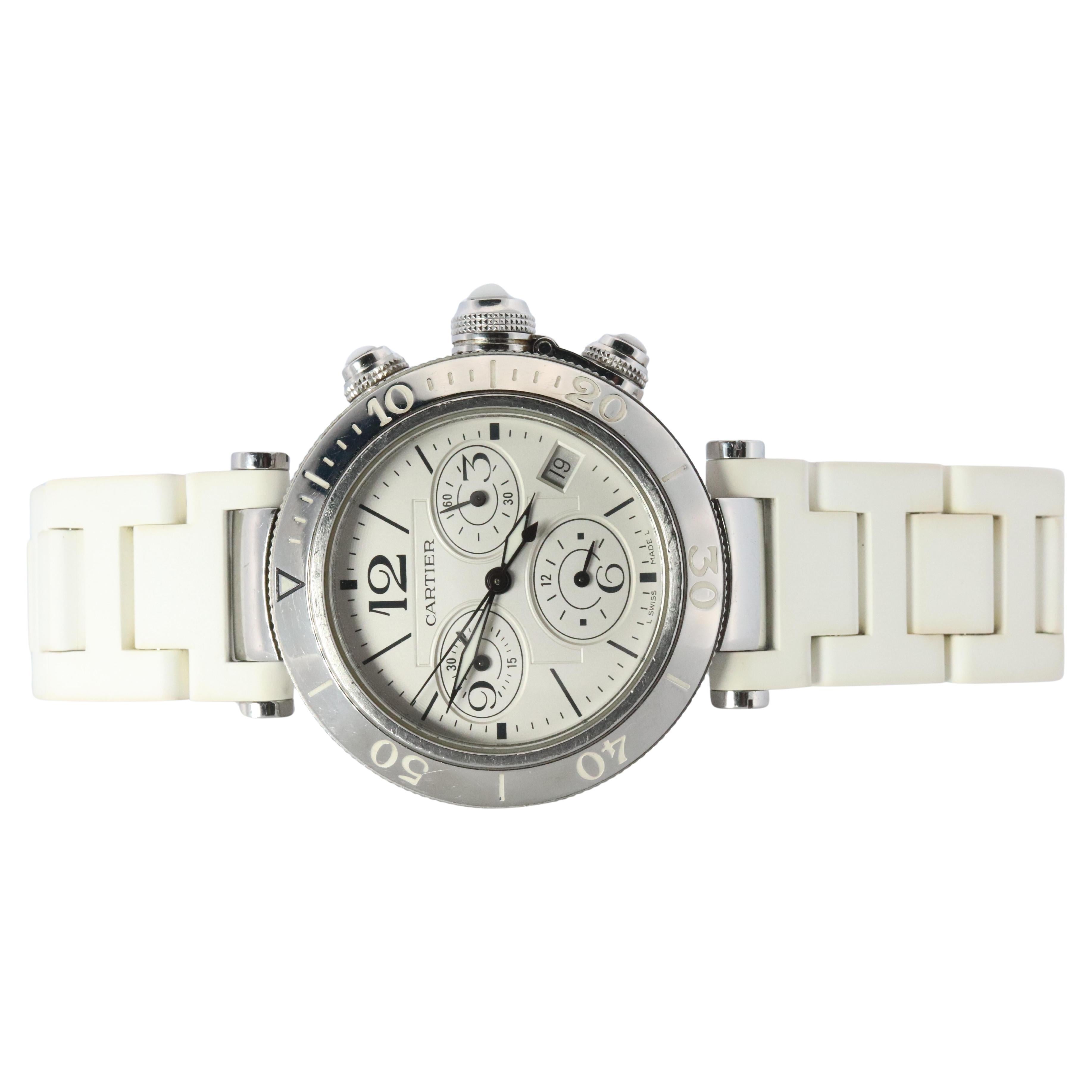 Vintage Cartier PASHA 38mm 3129 Cronógrafo. Rara esfera blanca W3140004.